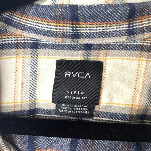 RVCA That’ll Work Flannel Oversized Long Sleeve Shirt in Blue and White Size S - Picture 10 of 15